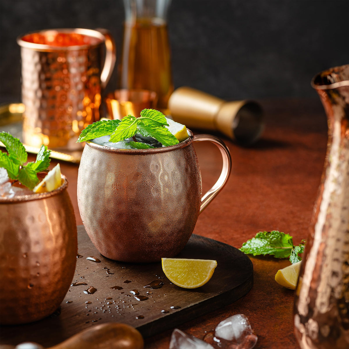 Moscow-Mix polished copper mug highlighting classic cocktail presentation.