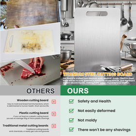 MOSDOOK titanium cutting board back side for meat, minimizing cross-contamination risk.