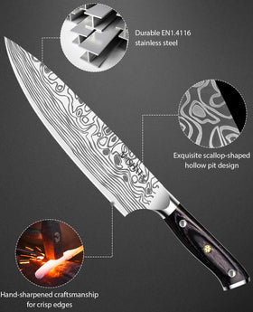 MOSFiATA 8in chef knife full tang design for added strength and balance.