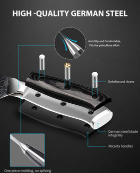 MOSFiATA 8in chef knife laser pattern on blade adds decoration and anti-sticking.