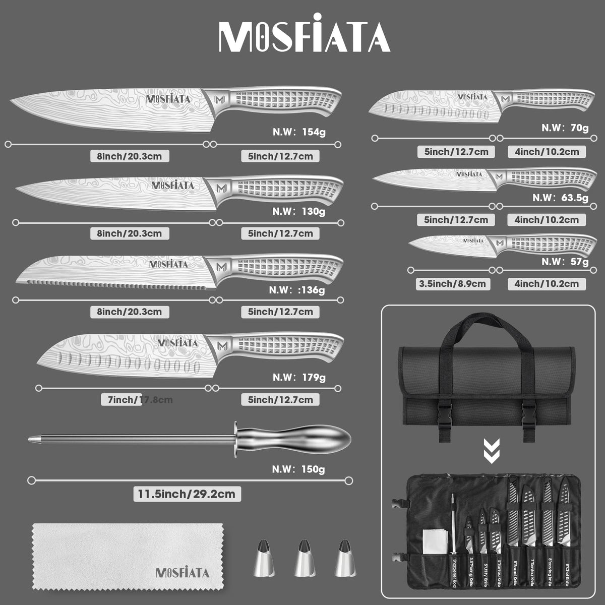 MOSFiATA 8-inch chef knife delivers precise, clean cuts.