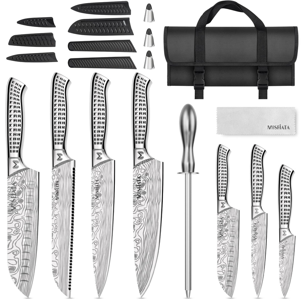 MOSFiATA 12-piece knife set shown for versatile kitchen prep.