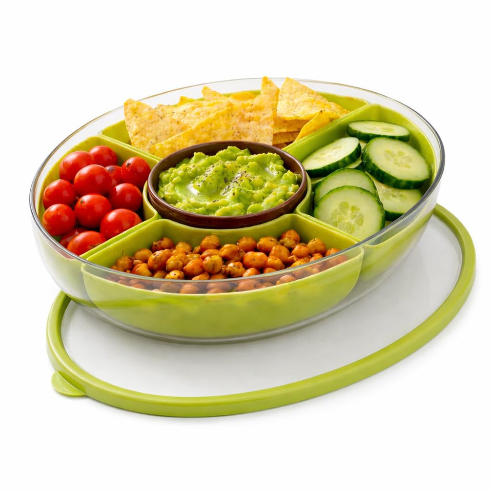 MosJos divided serving tray with avocado shape and lid for organized snacking