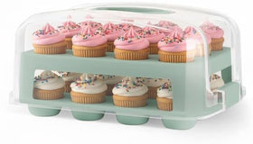 MosJos EXTRA TALL DOME 24 Cupcake Carrier front view shows ample 24-cup capacity.