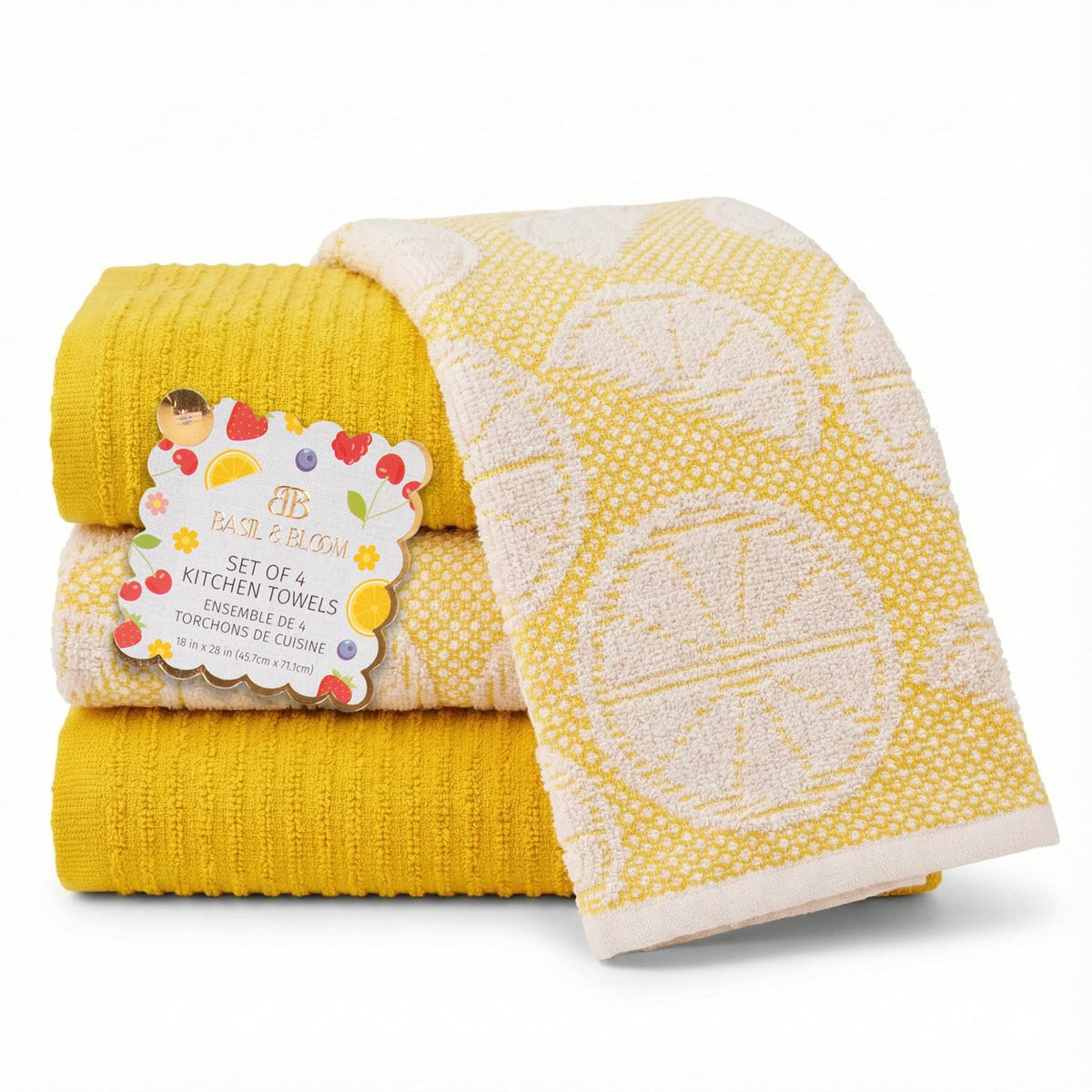 MosJos solid yellow ribbed kitchen towel 18x28 inches for quick drying and vibrant countertop decor