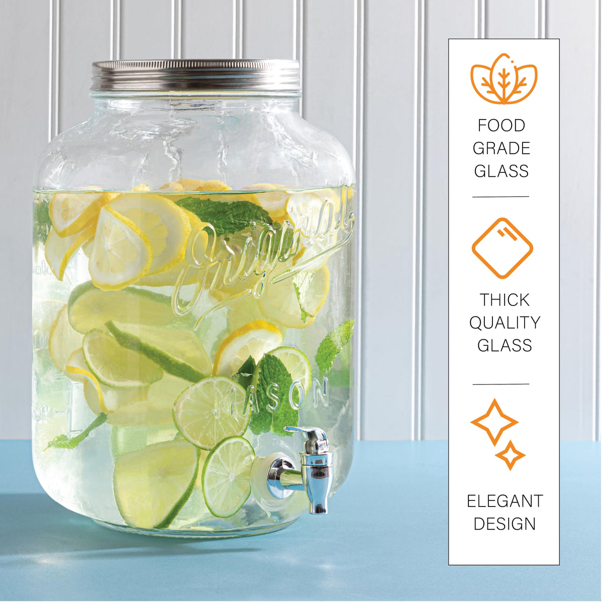 MosJos lemonade dispenser promotes refreshing cold drinks at gatherings.