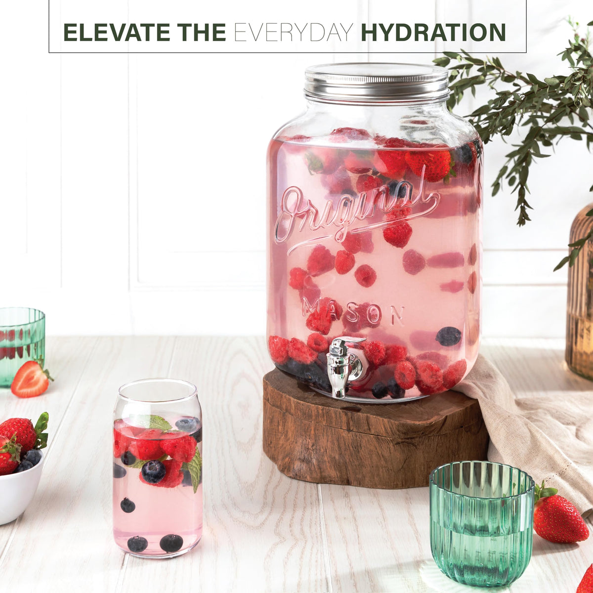 MosJos original Mason jar design dispenser with spigot for rustic charm and reliable pours.