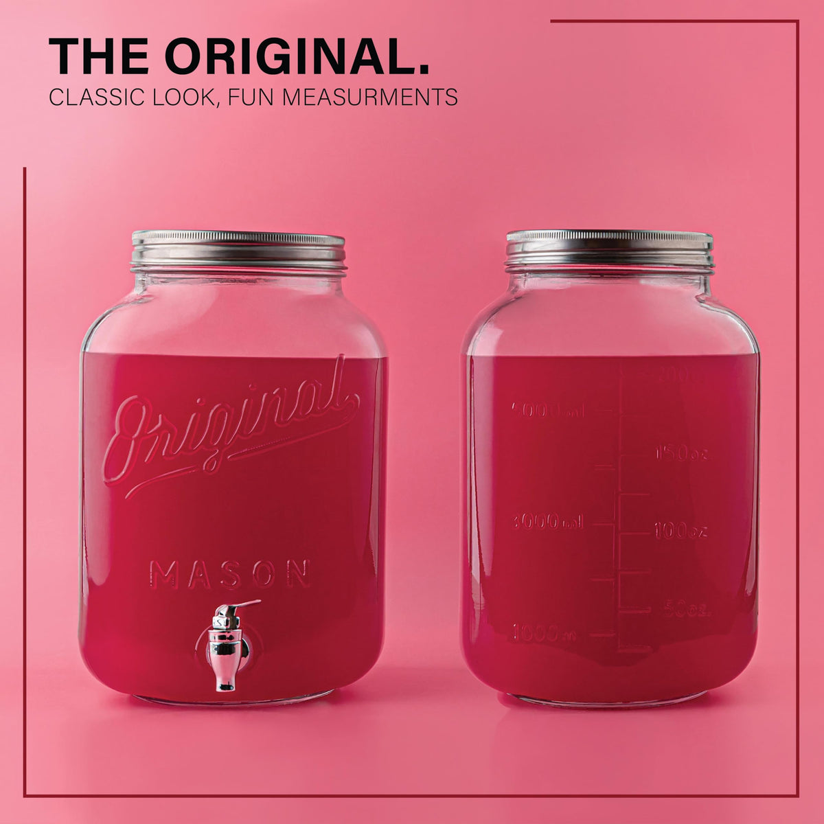 MosJos rustic Mason-jar design beverage dispenser enhances decor while serving drinks.