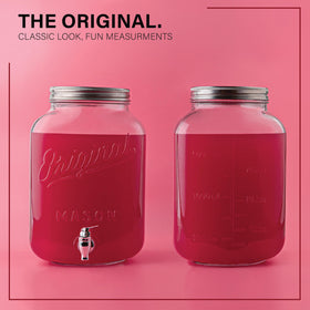 MosJos rustic Mason-jar design beverage dispenser enhances decor while serving drinks.