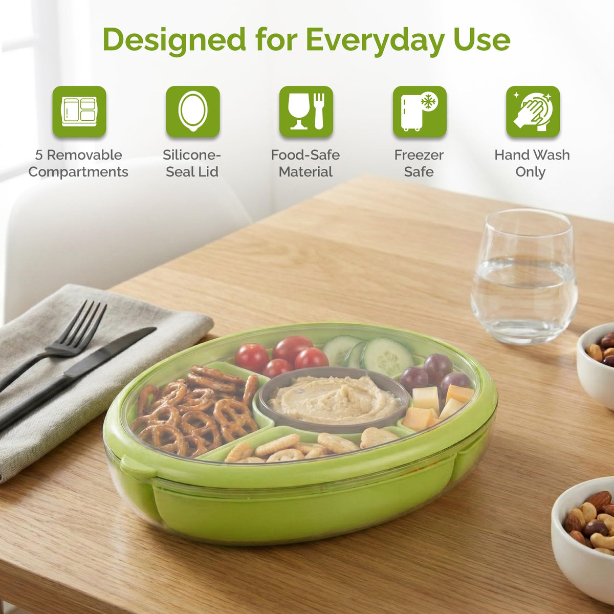 MosJos tray center dip bowl ready for hummus, guacamole, or dressings