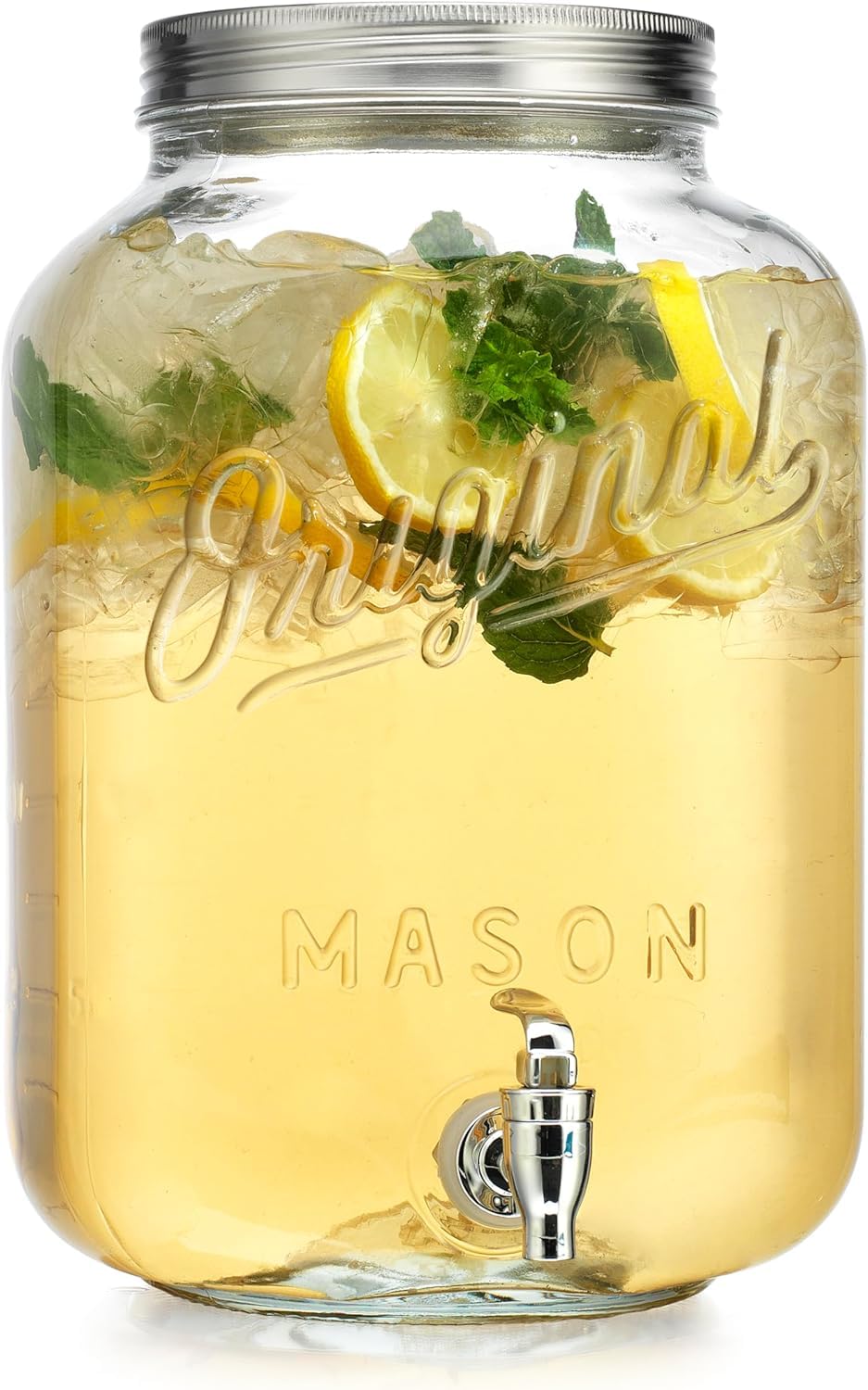 MosJos two-gallon glass dispenser opening for easy filling and ice addition.