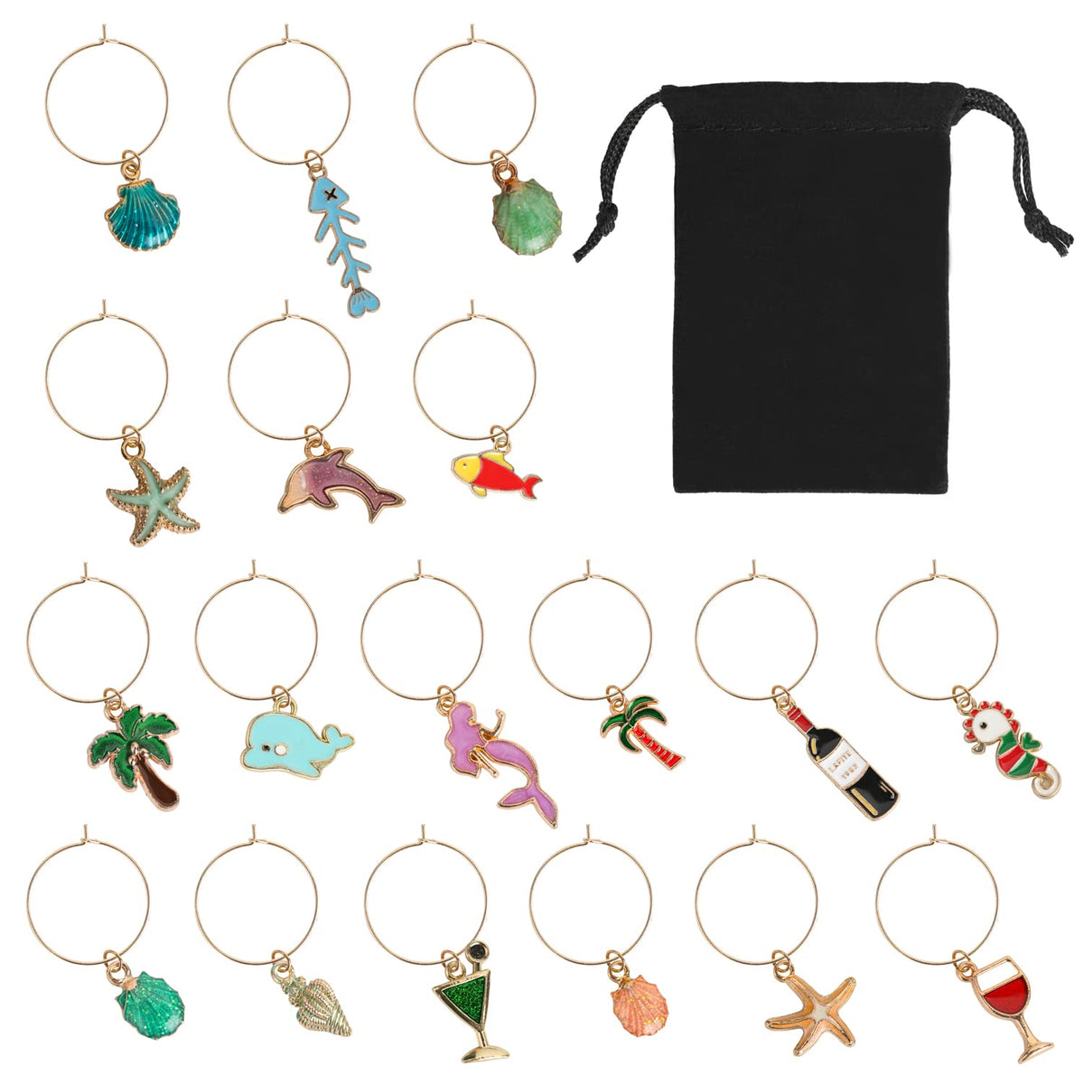 MOSNLEILA wine glass charms with beach theme help identify glasses at parties