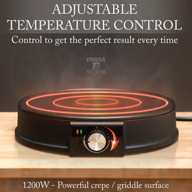Moss & Stone crepe maker nonstick surface enables easy flipping and quick cleaning.