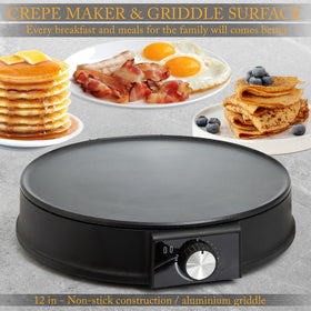 Moss & Stone 12-inch crepe maker temperature control delivers precise cooking results.