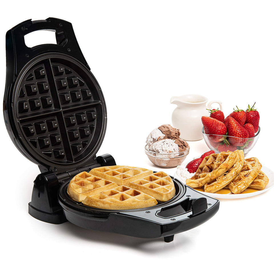 Moss & Stone Belgian Waffle Maker front view, compact design ideal for small kitchens.