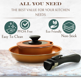 Moss & Stone induction-ready copper set shown on a stovetop.
