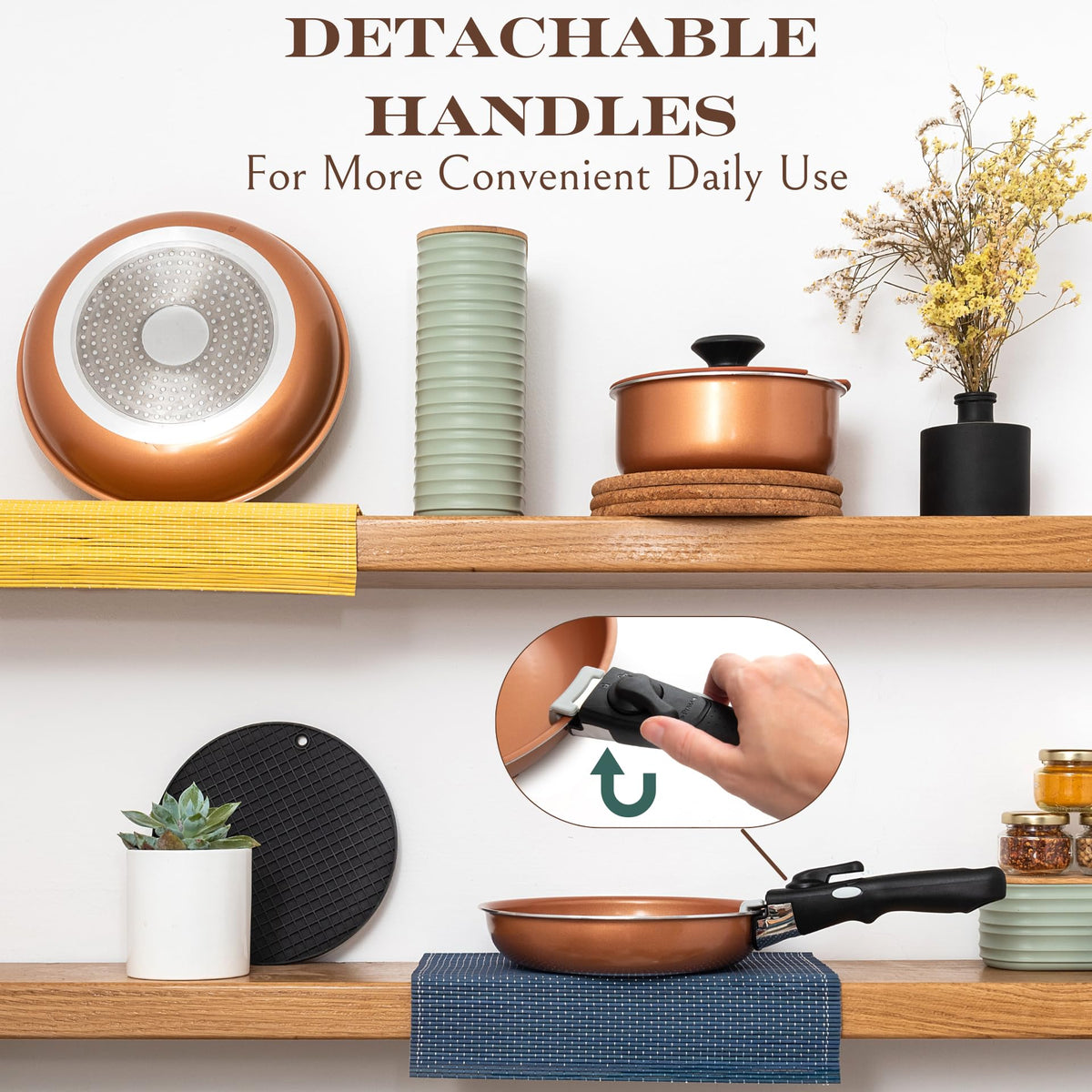 Moss & Stone detachable handle enables cool grip and compact storage.