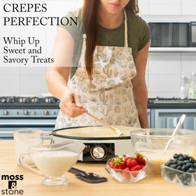 Moss and Stone nonstick coating allows easy release and flipping for perfect crepes.