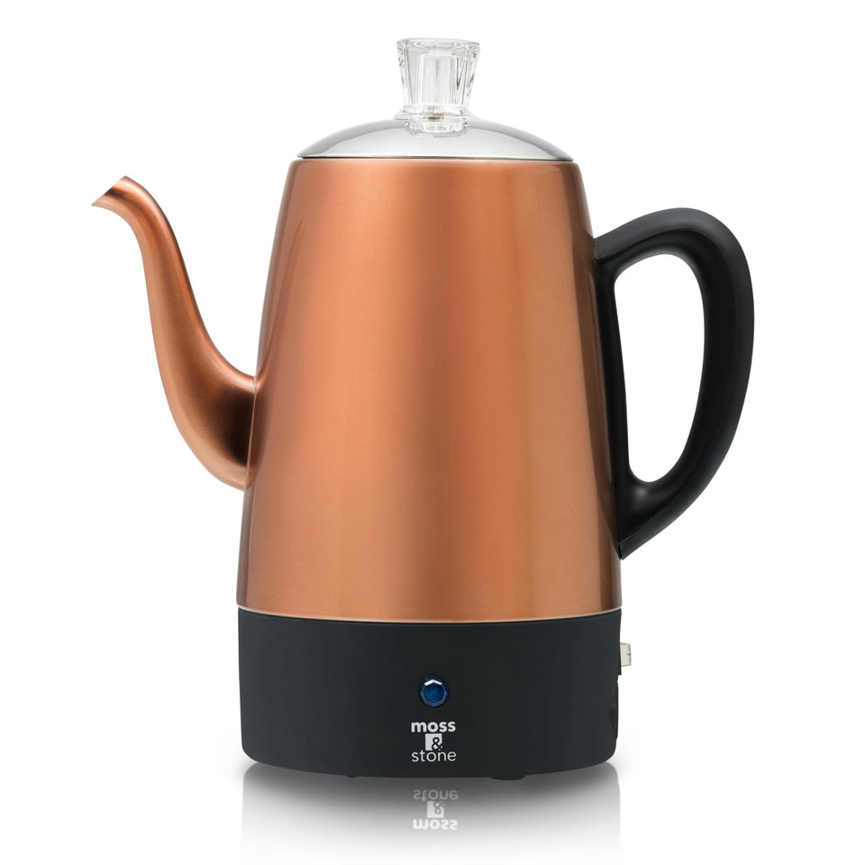 Moss & Stone 10 cup copper percolator brews rich coffee at home