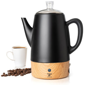 Moss & Stone 10-cup percolator front view: efficient brewing for bold, hot coffee at home.