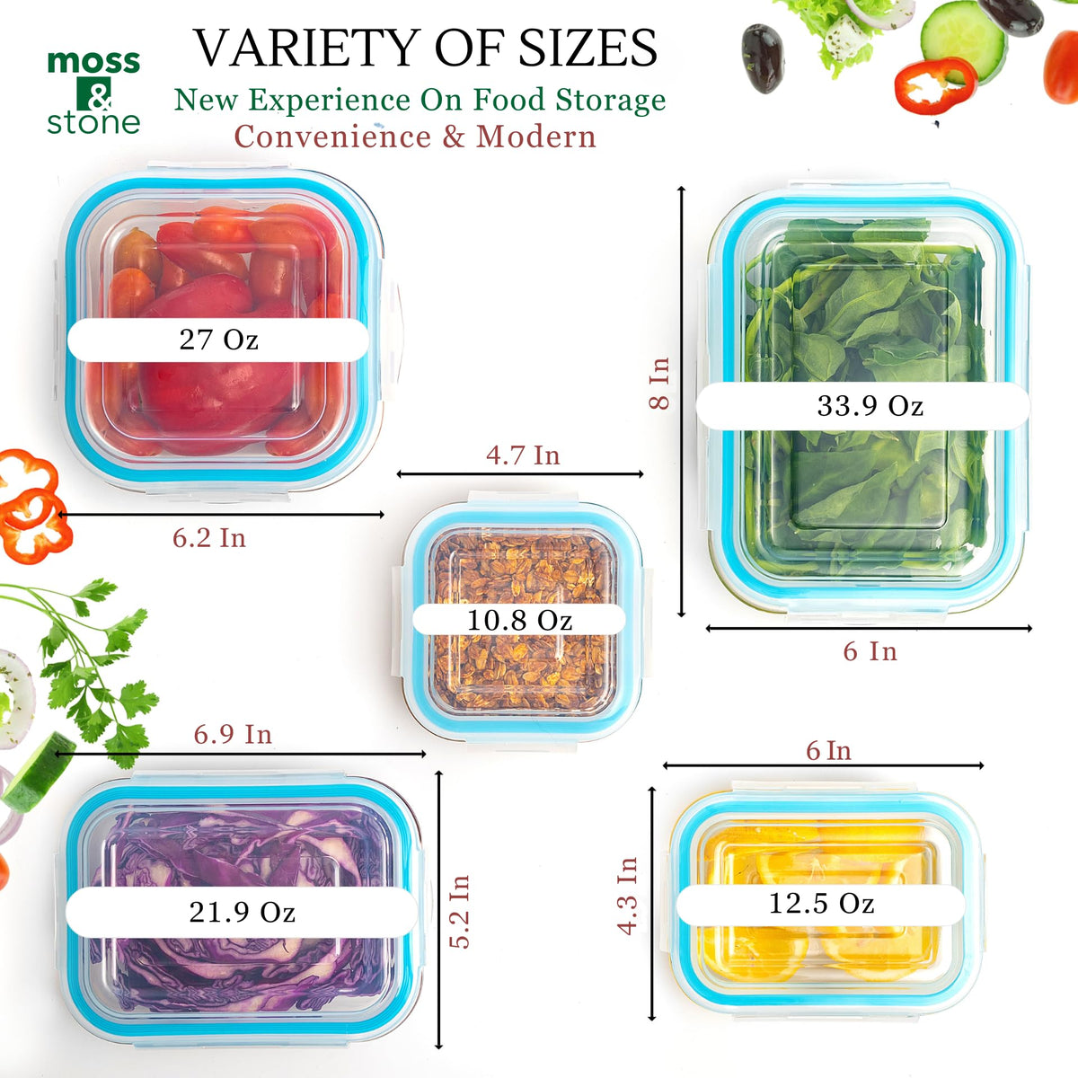 Moss & Stone 800ml borosilicate container ideal for fridge storage and reheating meals.