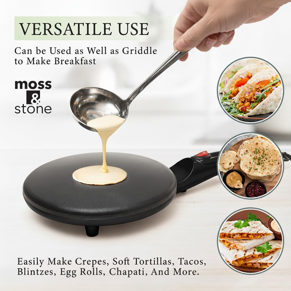 Moss & Stone compact crepe maker with 8-inch surface for easy storage