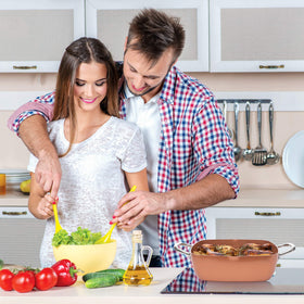 Moss & Stone square design provides 25% more cooking surface.