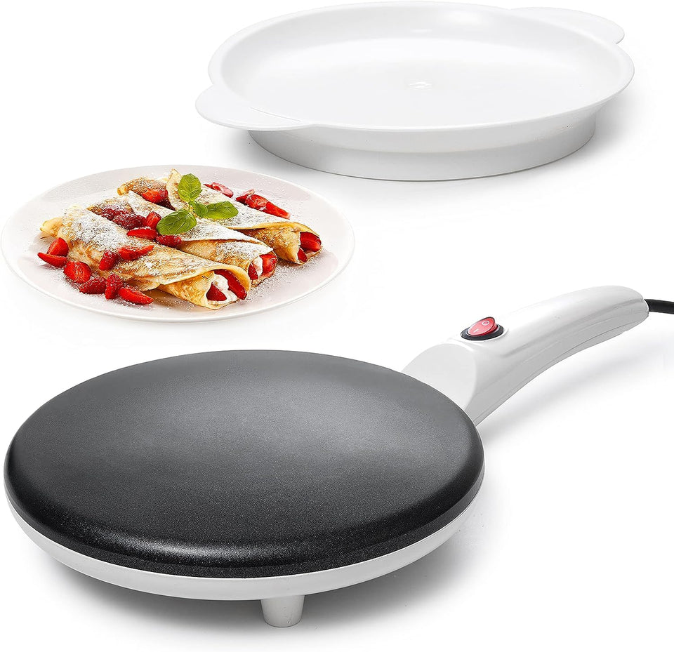 Moss & Stone electric crepe maker 8-inch pan heats quickly for crepes.
