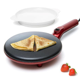 Moss and Stone electric crepe maker 8-inch surface heats quickly for thin-batter crepes.