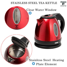 Moss & Stone red kettle featuring auto shut-off and boil-dry protection