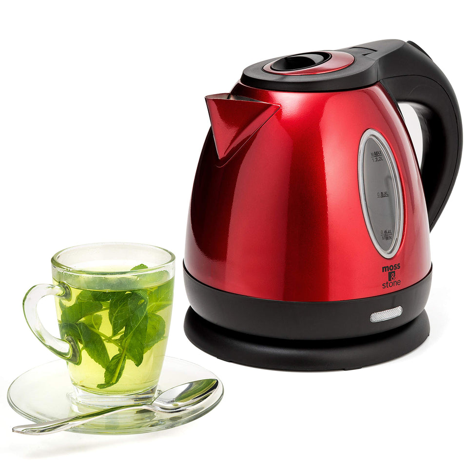 Moss & Stone red kettle with brushed finish, side view for durable everyday use