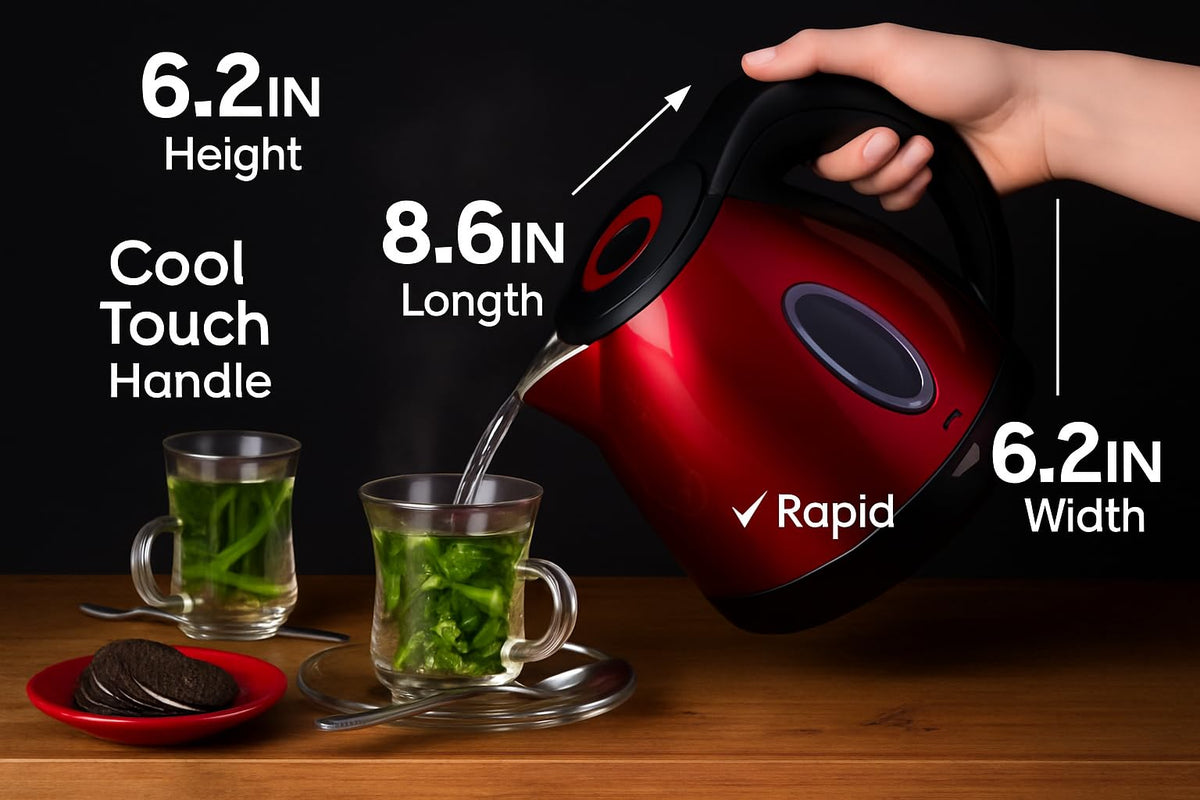 Moss & Stone red kettle with a cool-touch handle for safe pouring