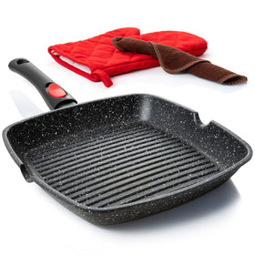Moss & Stone 11-inch square grill pan with removable handle for versatile indoor grilling.