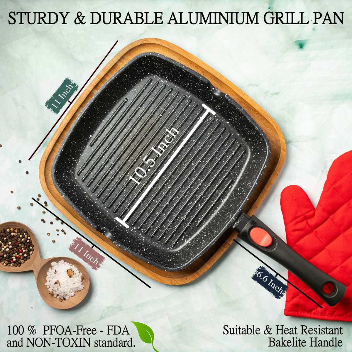 Moss & Stone square grill pan induction-ready base suitable for all stovetops.