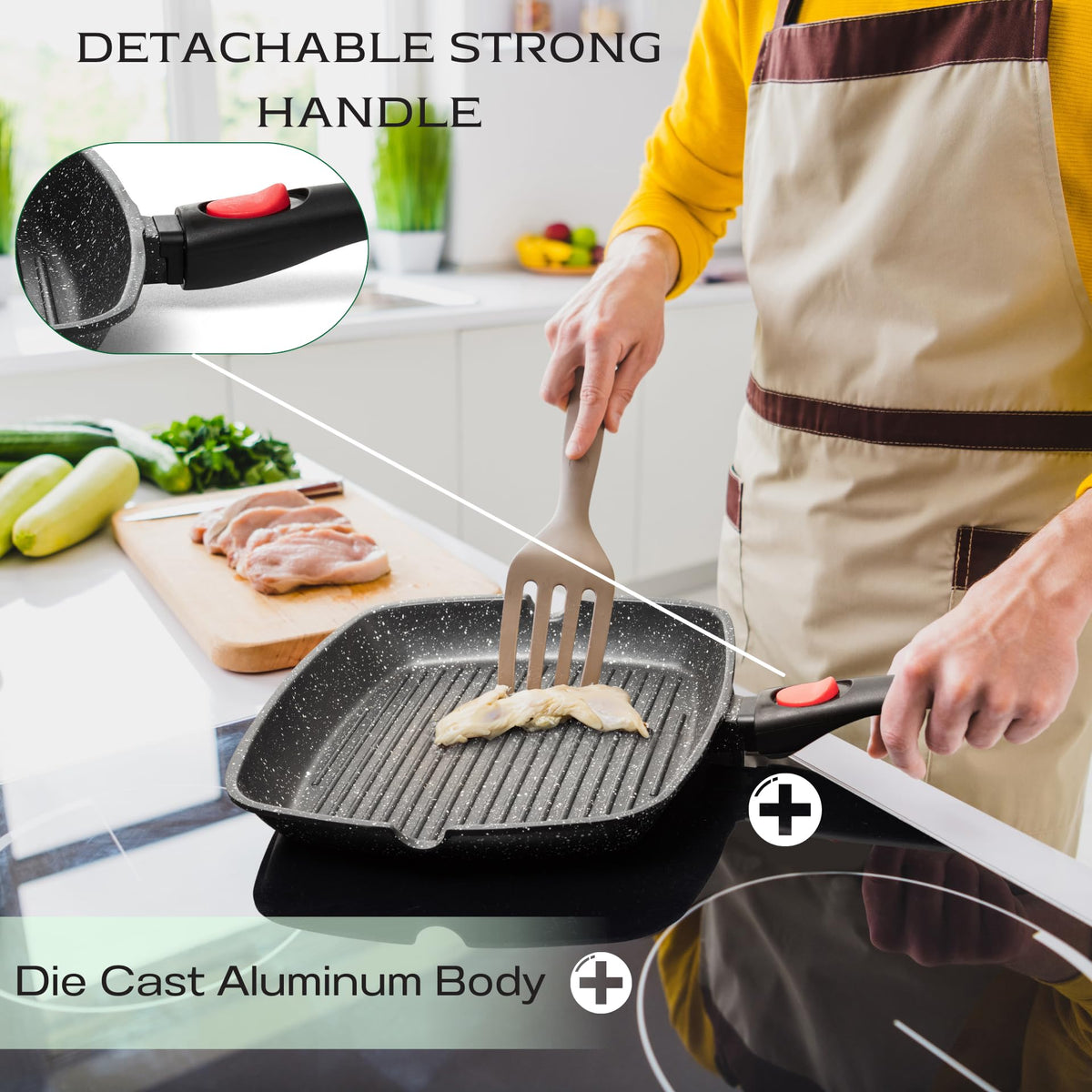 Moss & Stone raised grill ridges leave attractive grill marks for flavorful results.