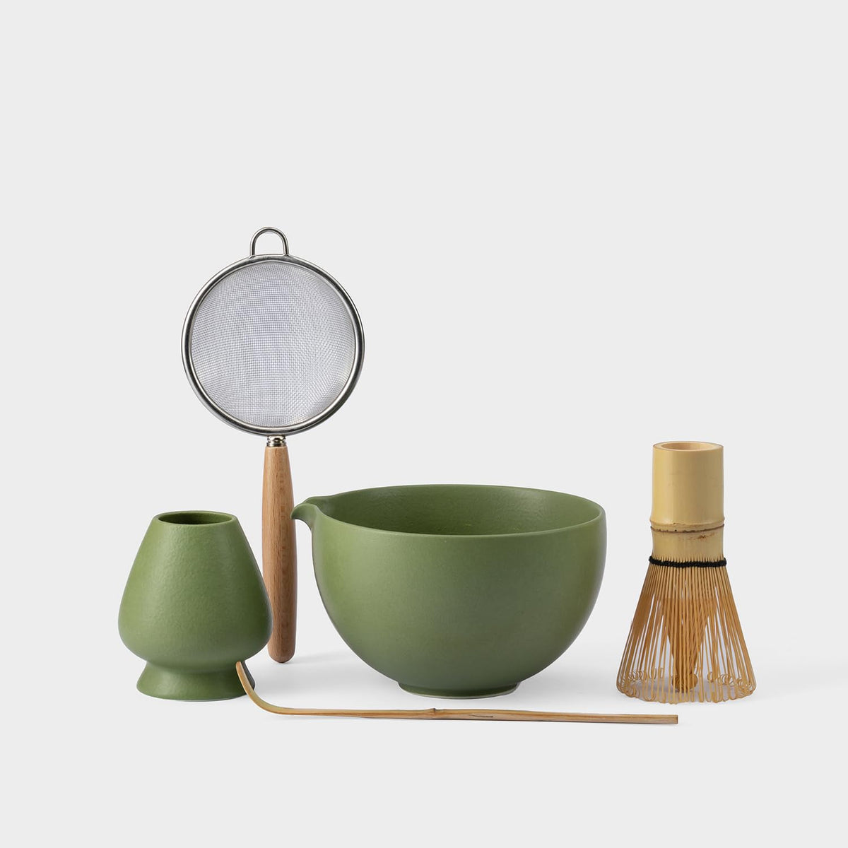 Mossen ceramic matcha bowl ready for smooth whisking and sipping.
