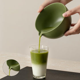 Mossen matcha set full shown with bowl, whisk, sifter and scoop.