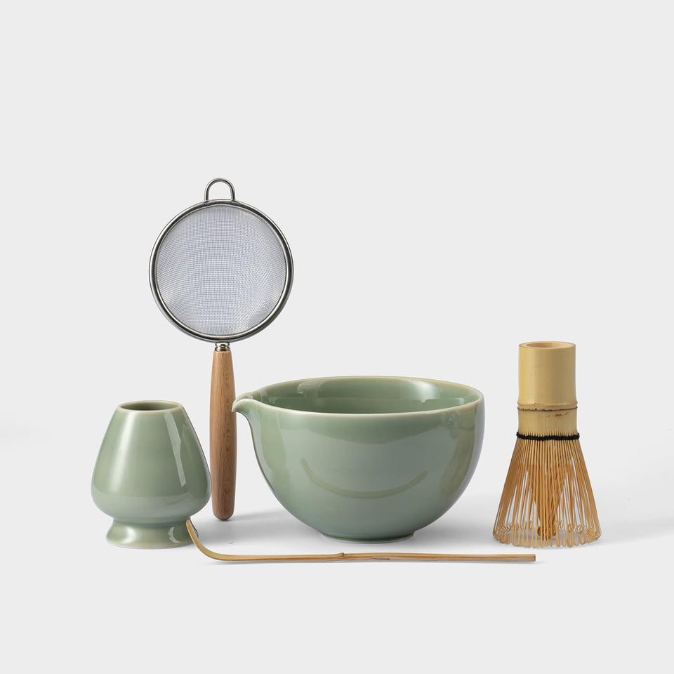 Mossen matcha whisk set celadon bowl: ideal for smooth whisking.