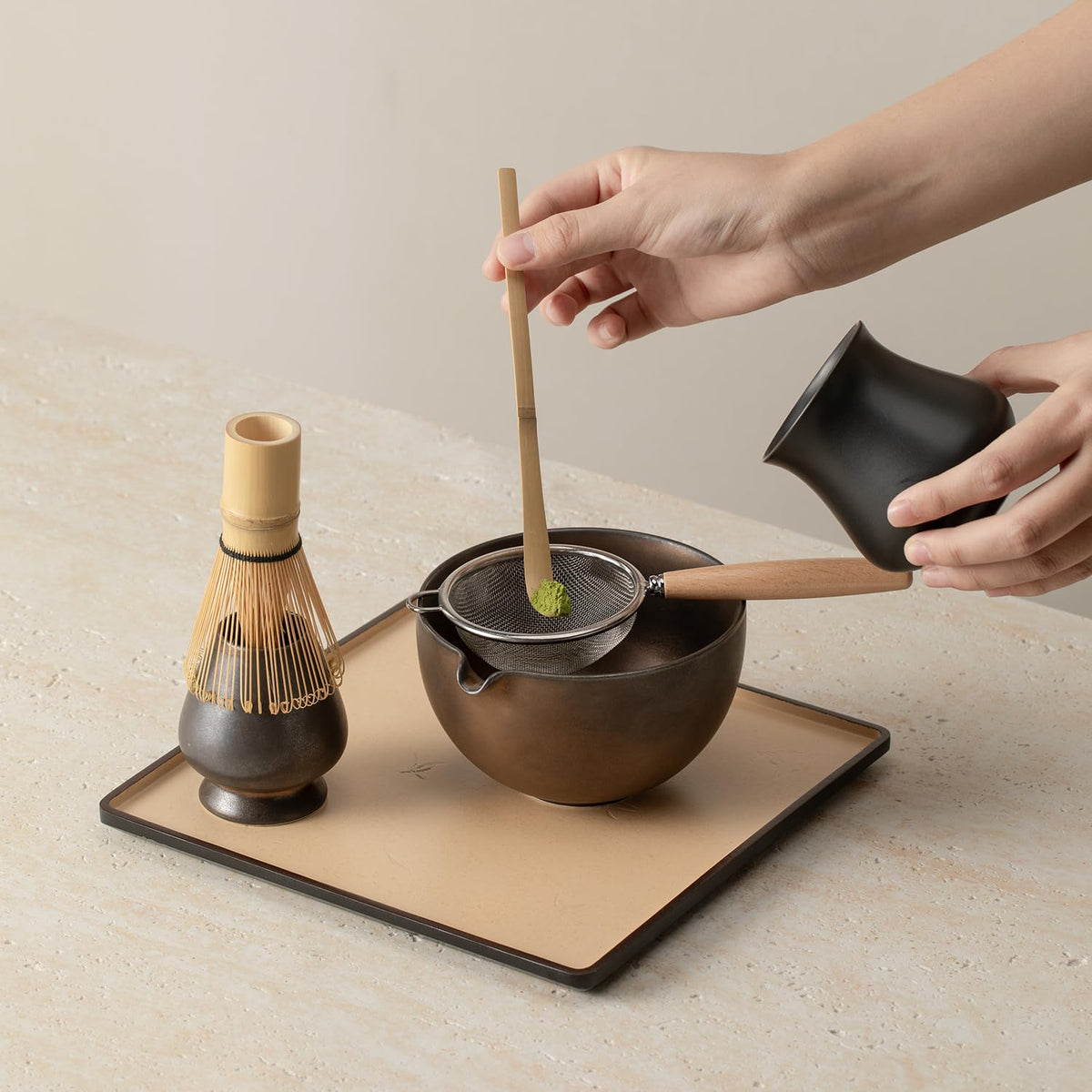 Mossen whisk holder keeps the tools organized and within reach.