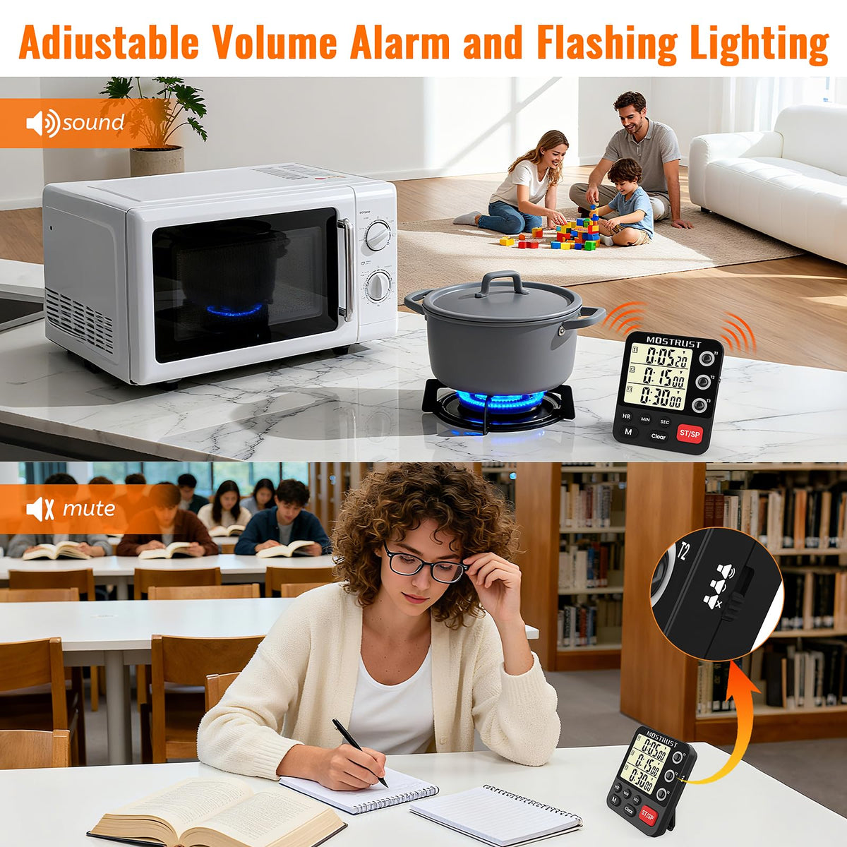 MOSTRUST timer powered by AAA batteries with eco standby mode.