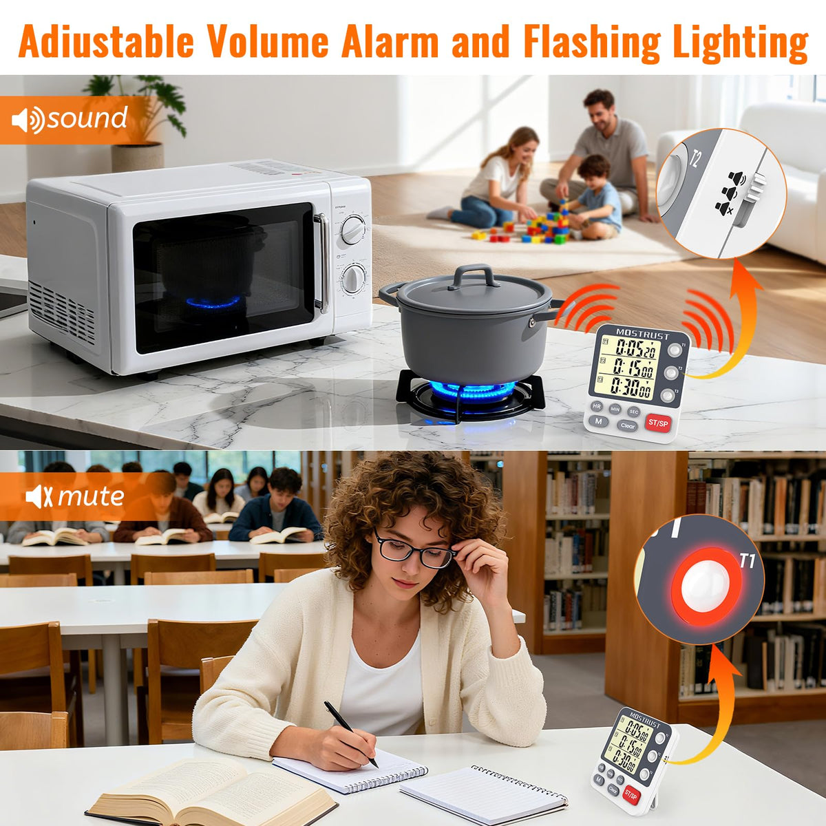 MOSTRUST adjustable-volume alarm with high low mute options