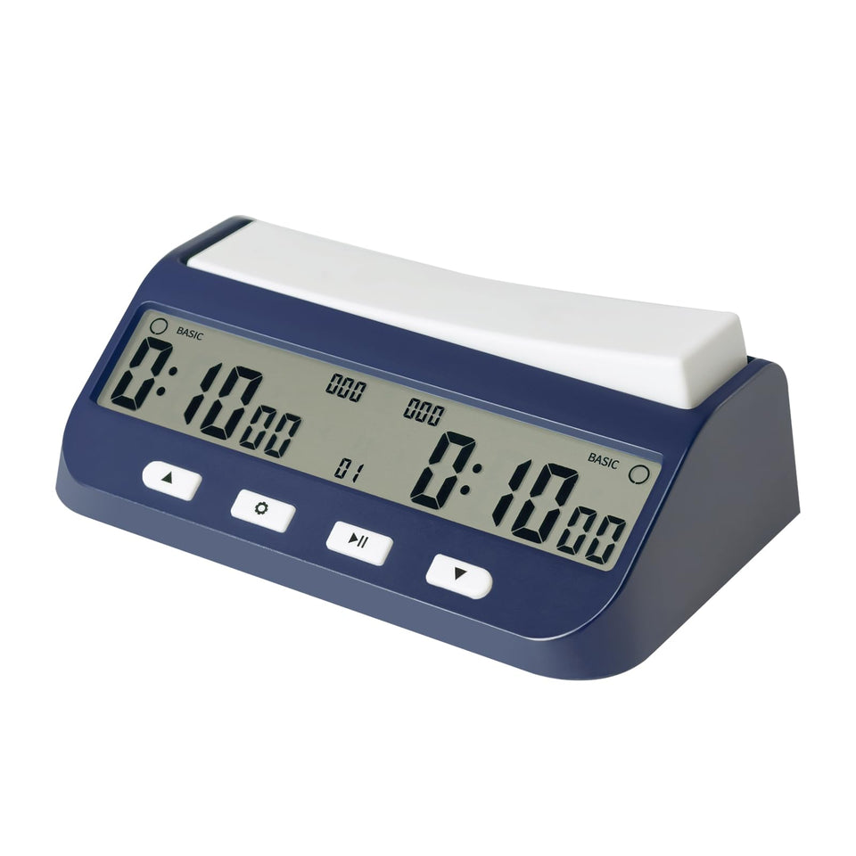 MOSTRUST digital chess clock front display showing clear timing for fast games.