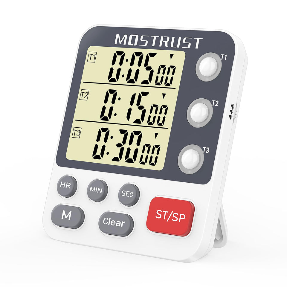 MOSTRUST digital timer front view with large display for easy reading