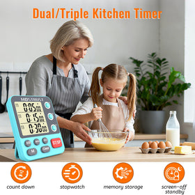 MOSTRUST Digital Dual Timer magnetic back on a fridge.