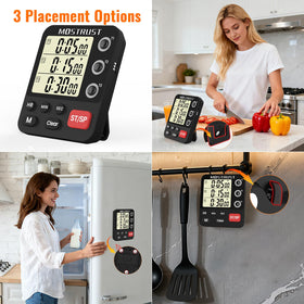 MOSTRUST timer with adjustable volume ensures clear cooking alerts.