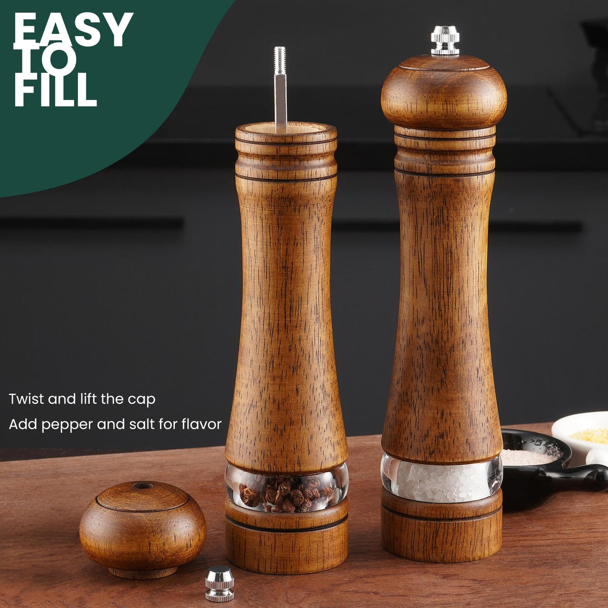 Mosuniro adjustable coarseness knob enables fine to coarse grinding for flavor control.