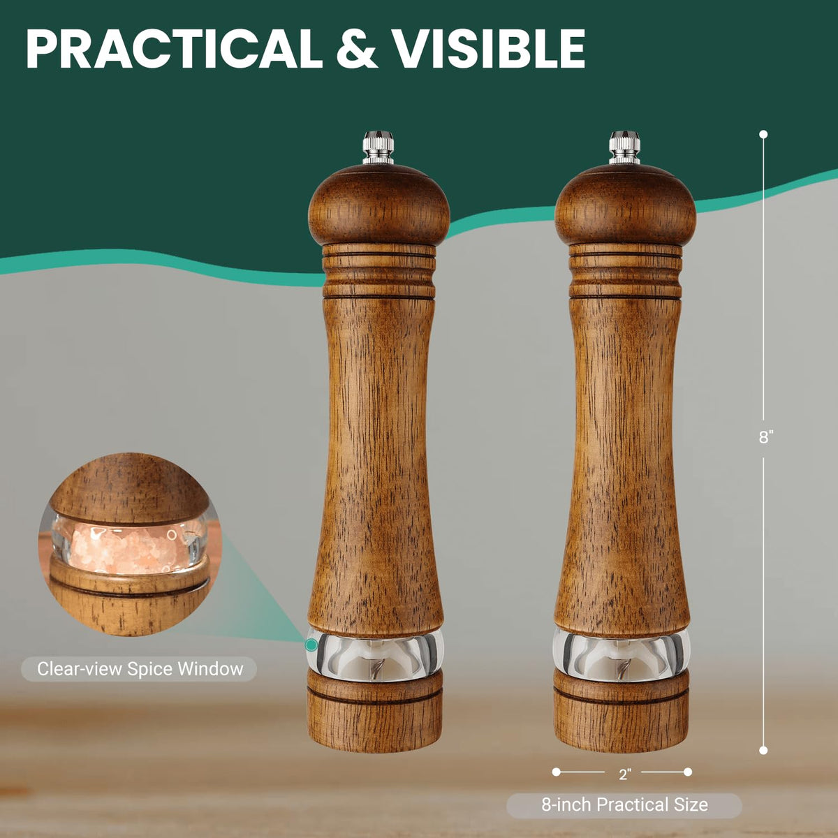 Mosuniro refillable wooden grinder design keeps countertops tidy.