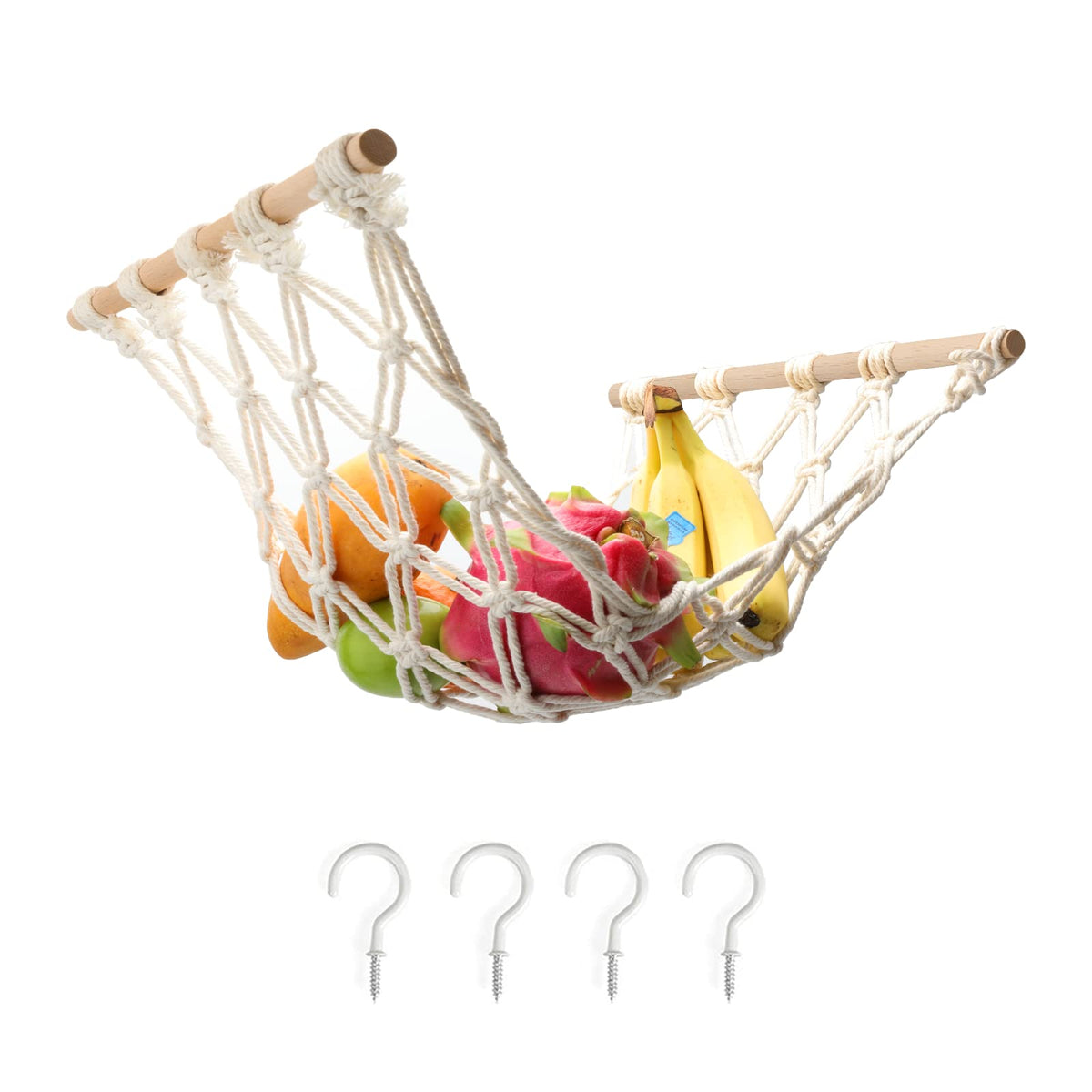 Motarna hanging fruit hammock with hooks keeps produce organized and accessible.