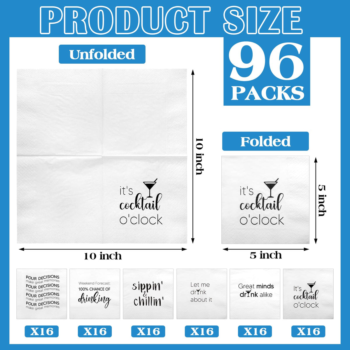 MotiMind 5x5 inch folded napkins fit cocktails or desserts neatly