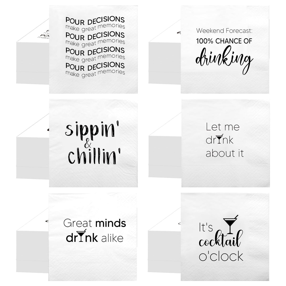 MotiMind funny cocktail napkins with six quotes add flair to stylish parties